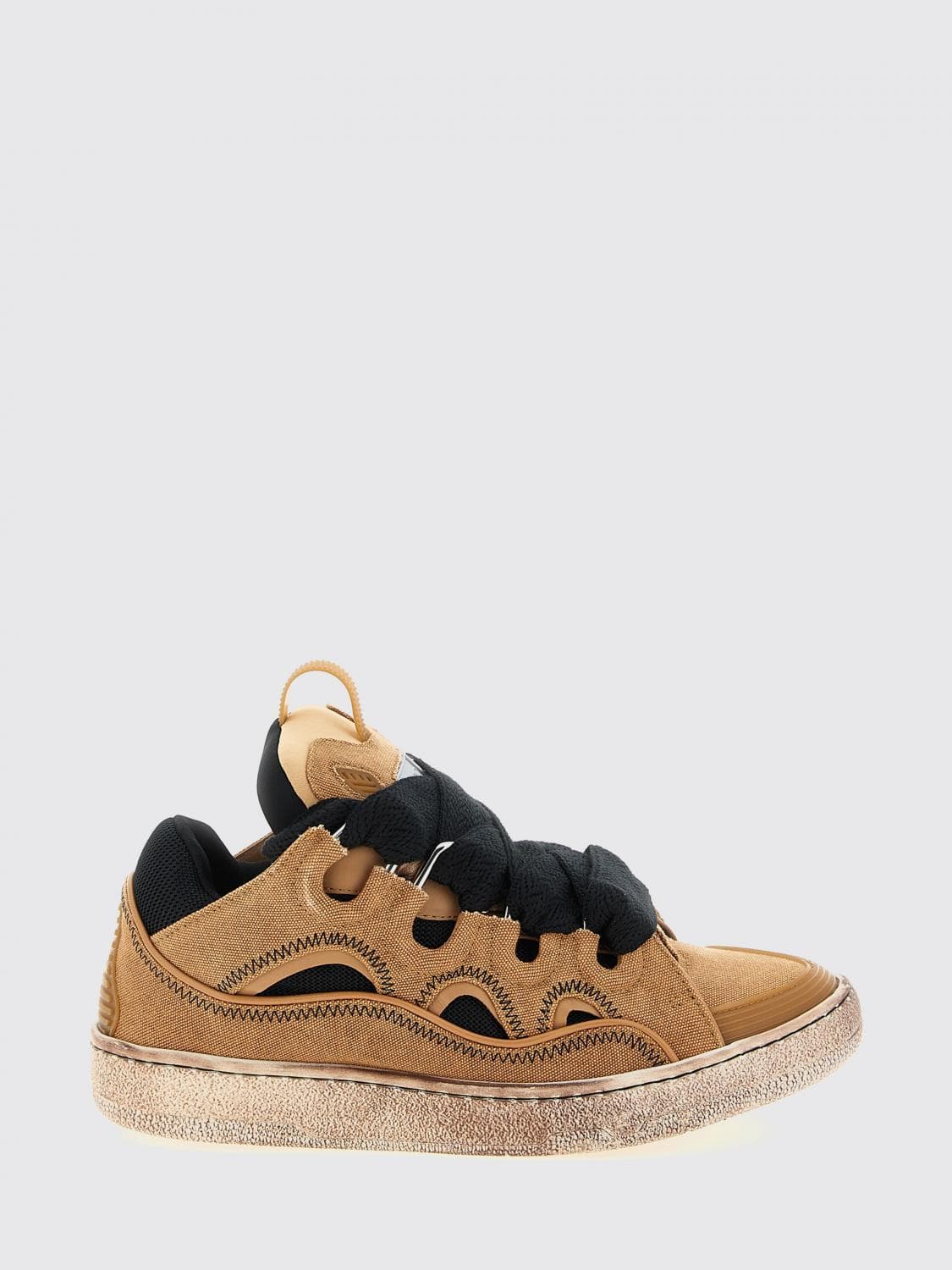 Lanvin Curb Cotton Canvas and Mesh Sneakers