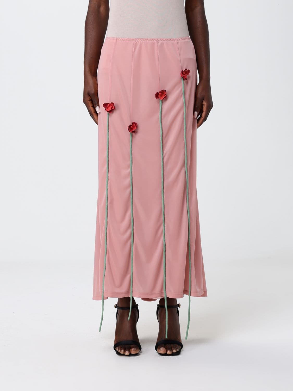 Moschino Couture Jersey Midi Skirt With Applied Flowers
