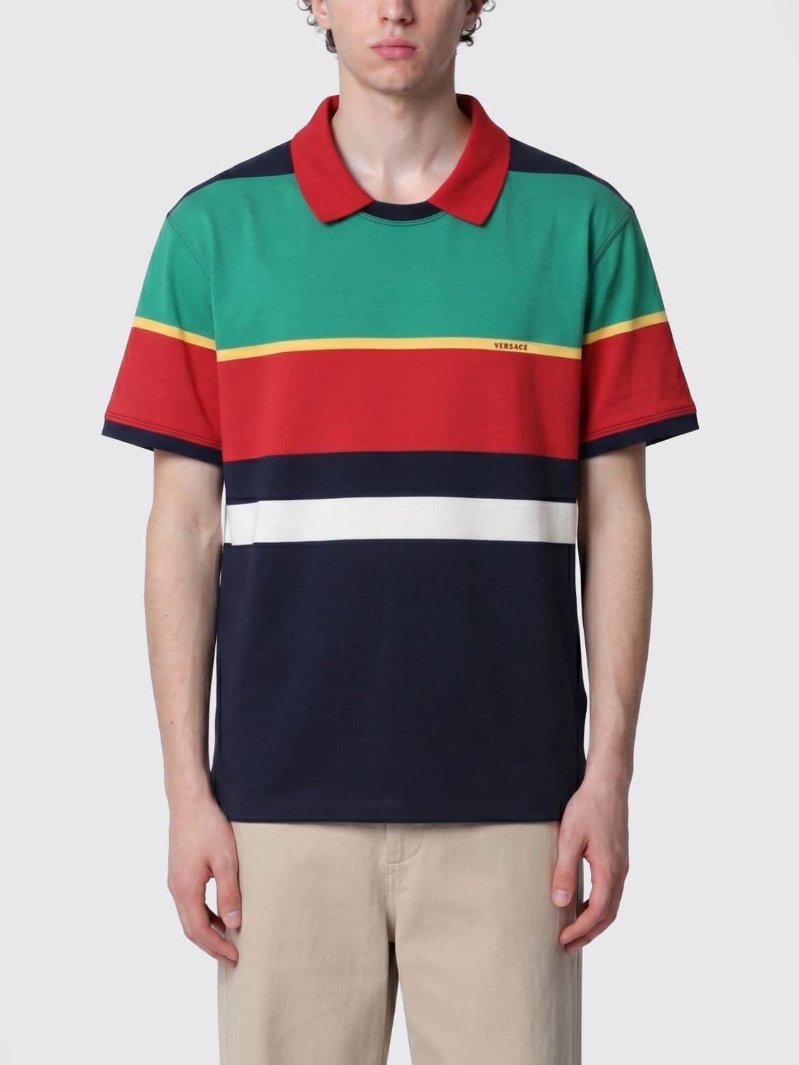 Versace Striped Cotton Polo Shirt