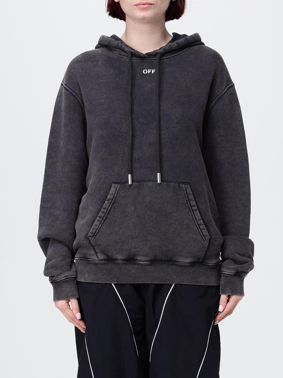 Off-White Cotton Hoodie with Arrow Logo