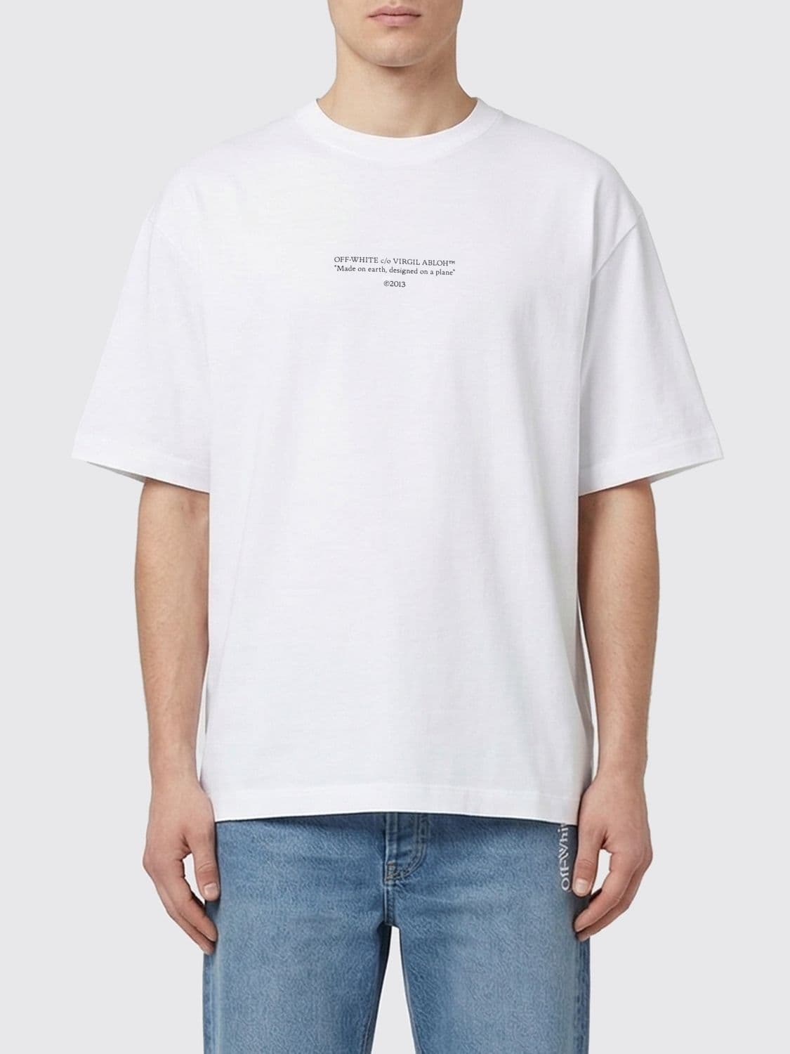 Off-White Cotton T-Shirt with Slogan