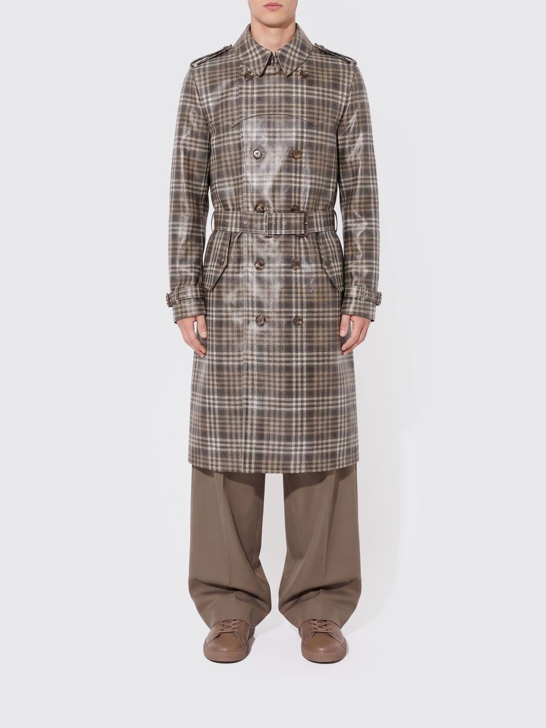 Burberry Check Polyester Double-breasted Trench Coat