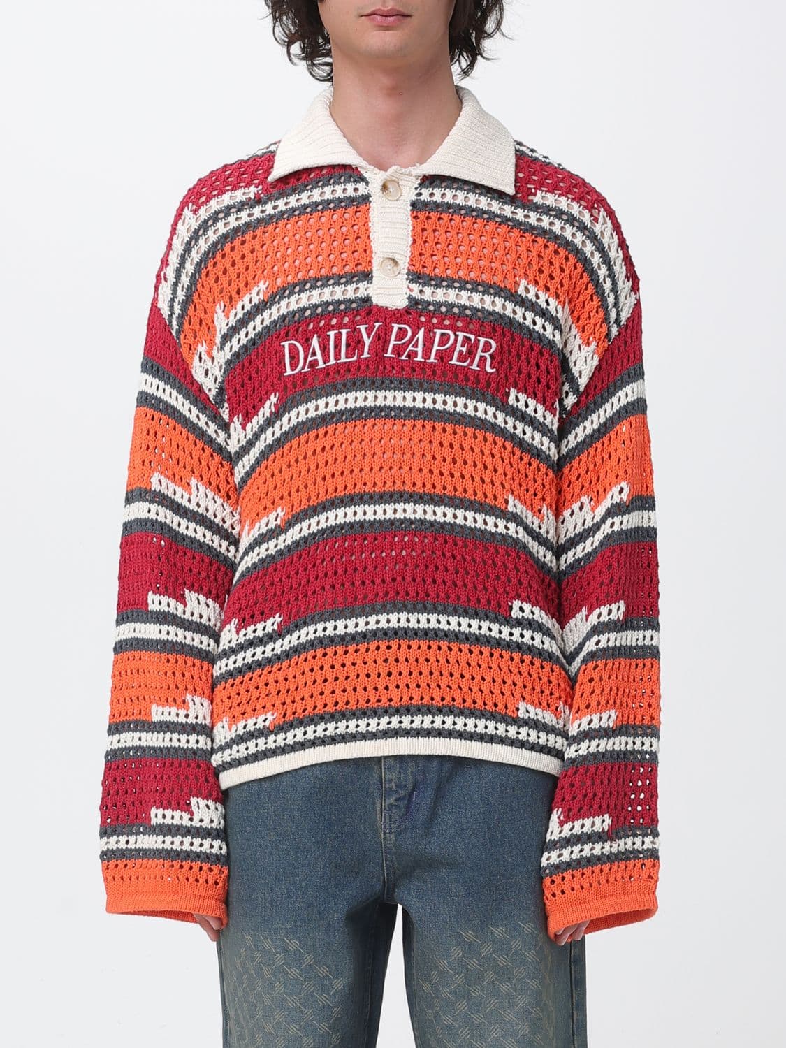 Daily Paper Crocheted Cotton Knit Polo Shirt · S