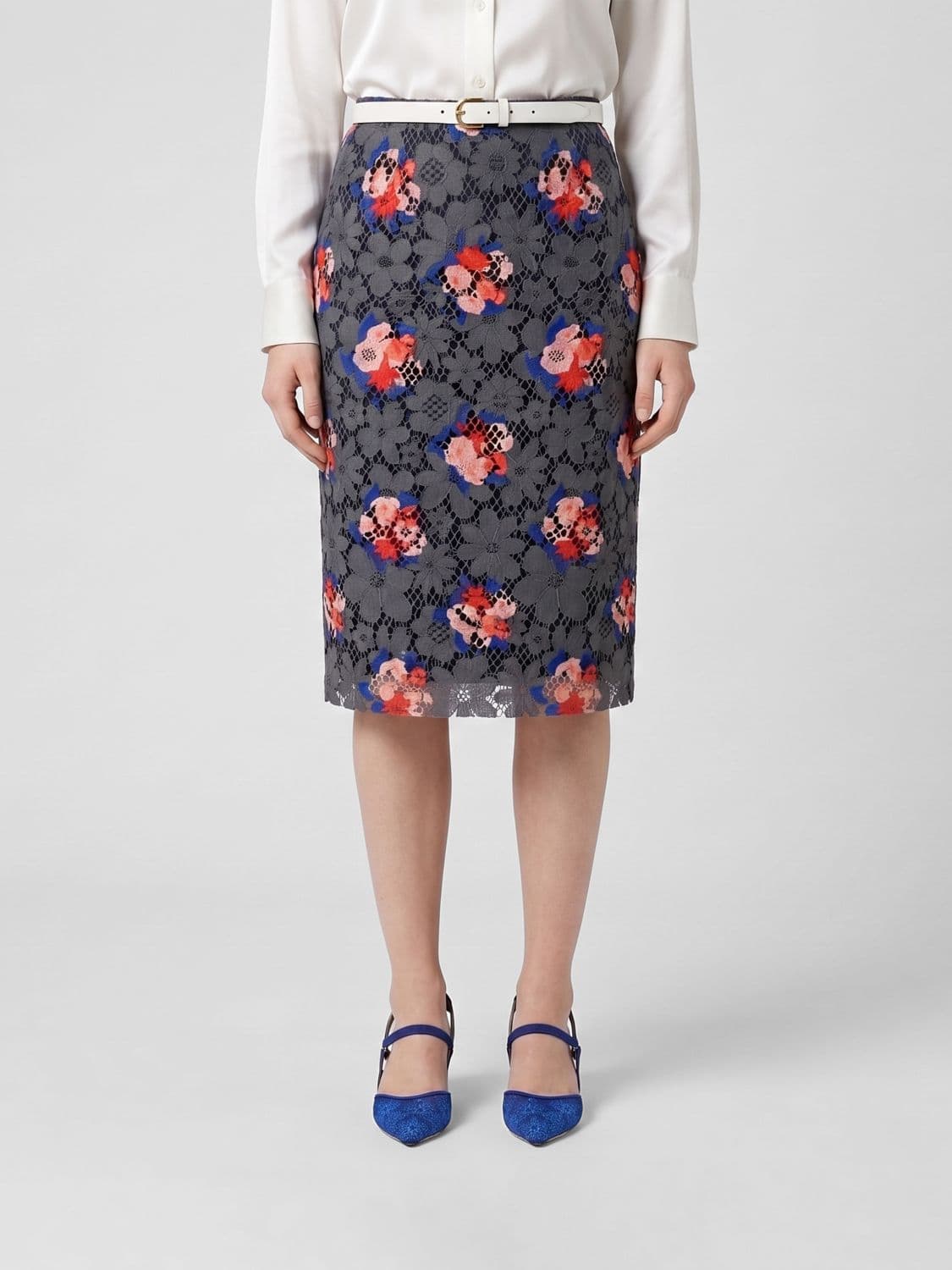 Fendi Floral Print Lace Midi Skirt