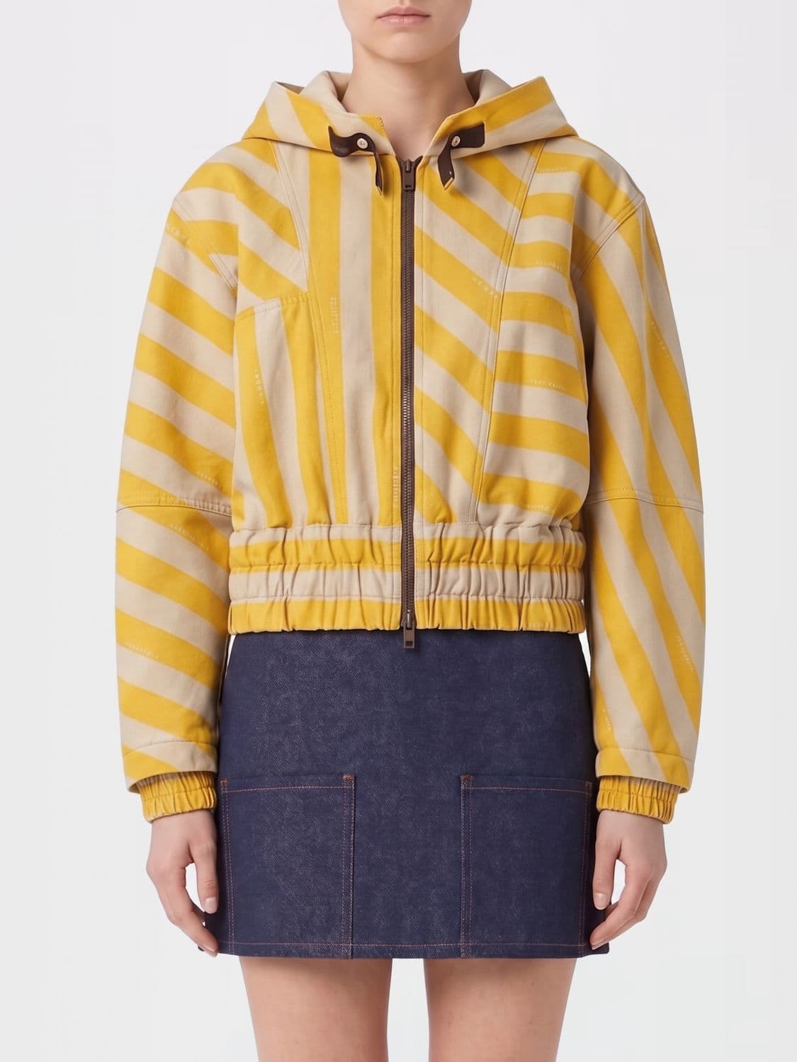 Fendi Striped Cotton and Linen Hooded Bomber Jacket