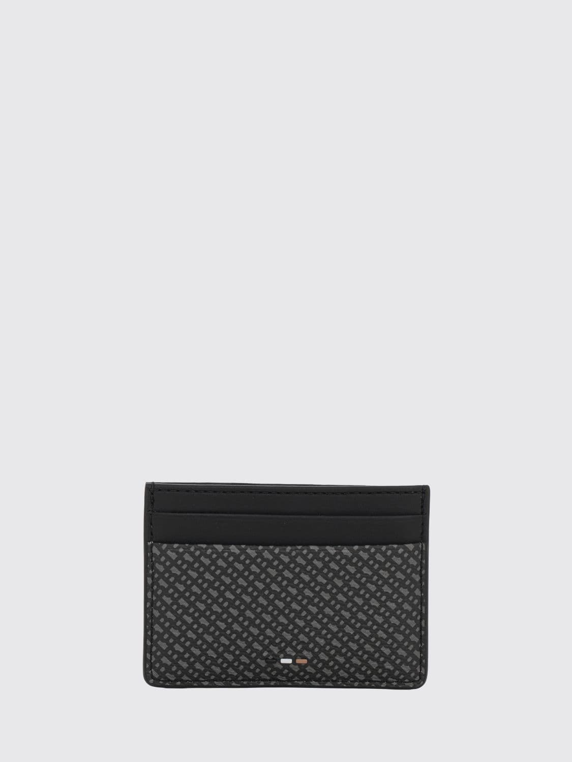 Boss Monogram Pattern Leather Card Holder with Four Slots
