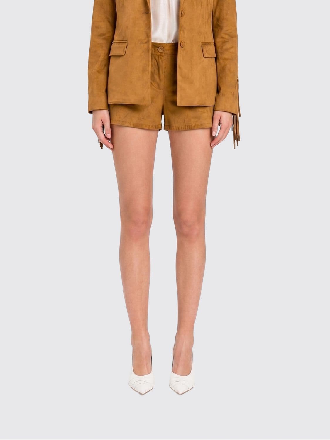 Actitude Twinset Mid-Rise Straight-Leg Chino Shorts in Faux Suede