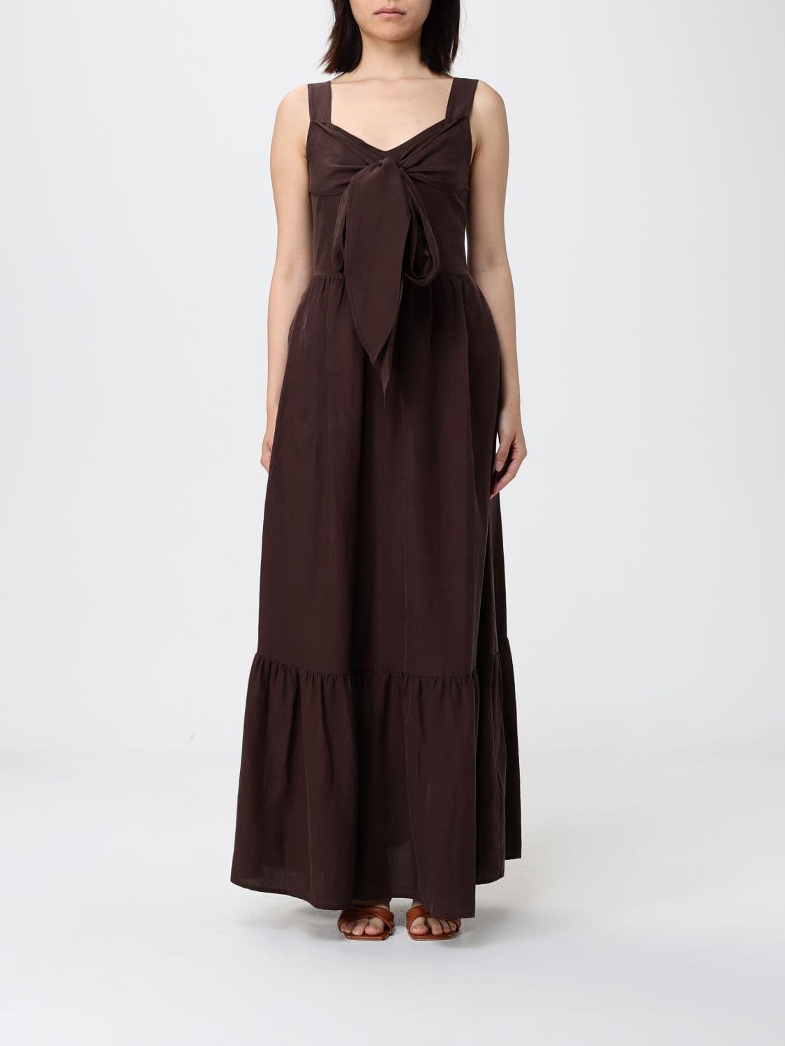 Liu Jo Long Cotton Off-The-Shoulder Dress with Tie-Waist Belt