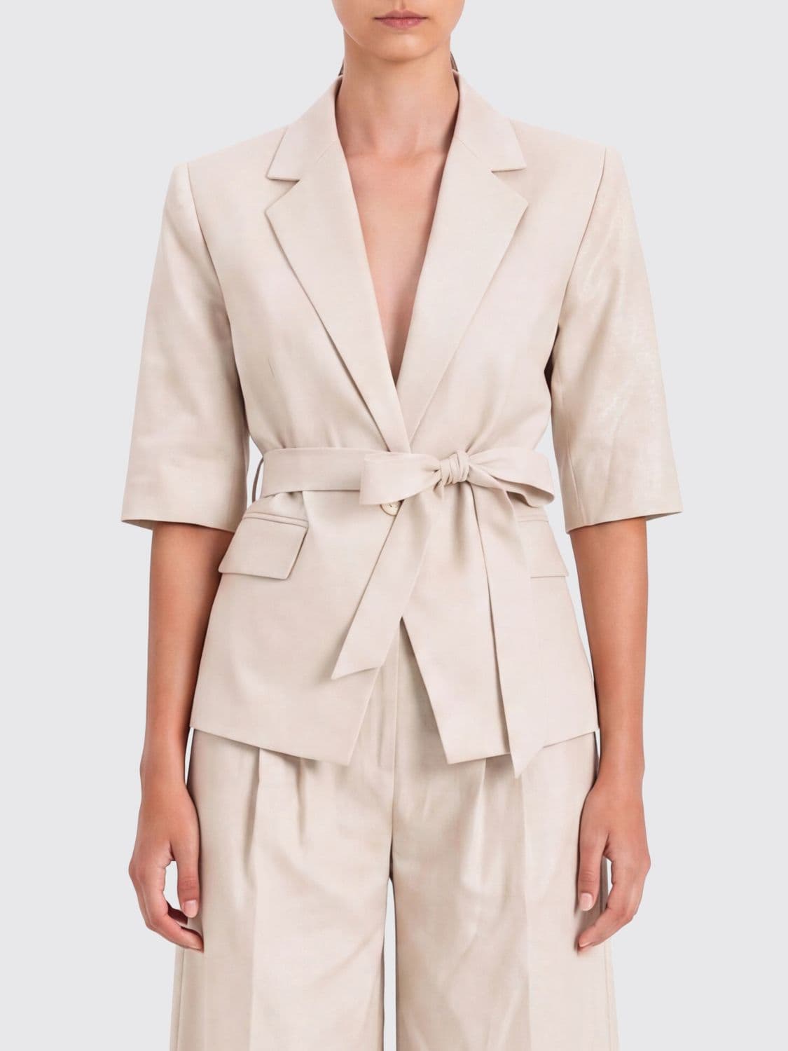 Actitude Twinset Robe-Style Blazer in a Linen-Cotton Blend with a Waist Belt