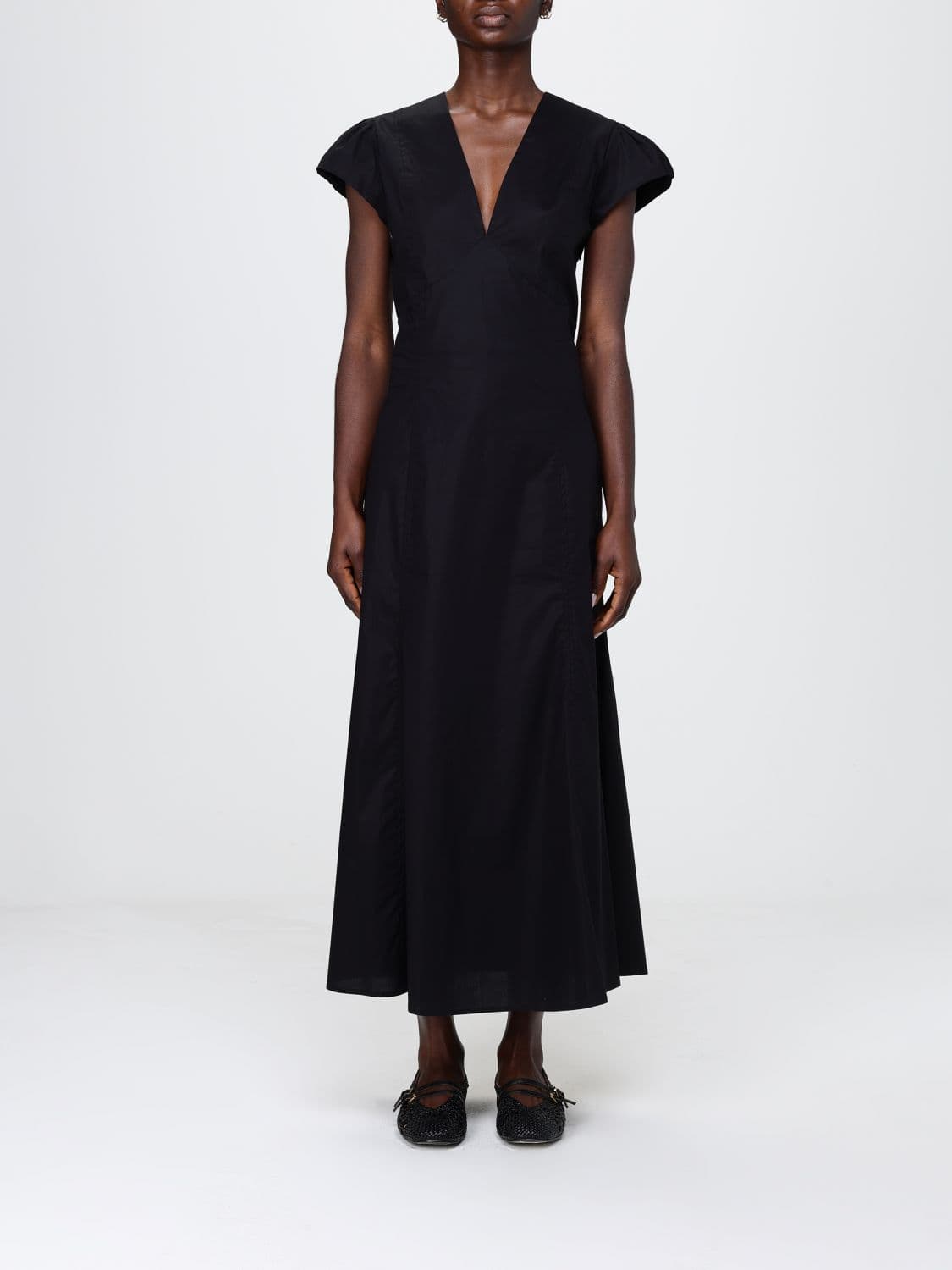 Twinset A-Line Stretch Cotton Midi Dress with V-Neck and Short Sleeves