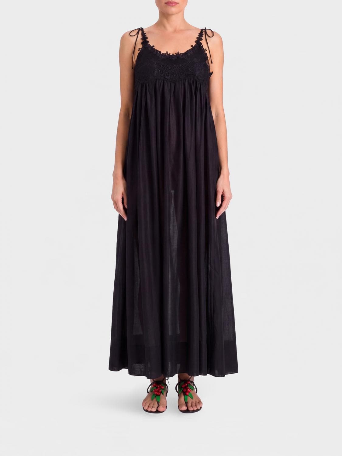 Twinset A-Line Cotton Maxi Dress with Lace Inserts and Embroidery · 48