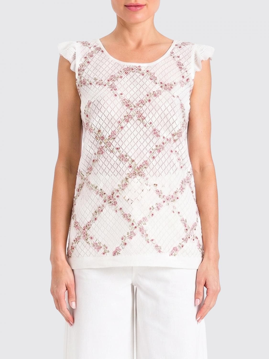 Twinset Floral Print Slim Fit Cotton Knit Sleeveless Top