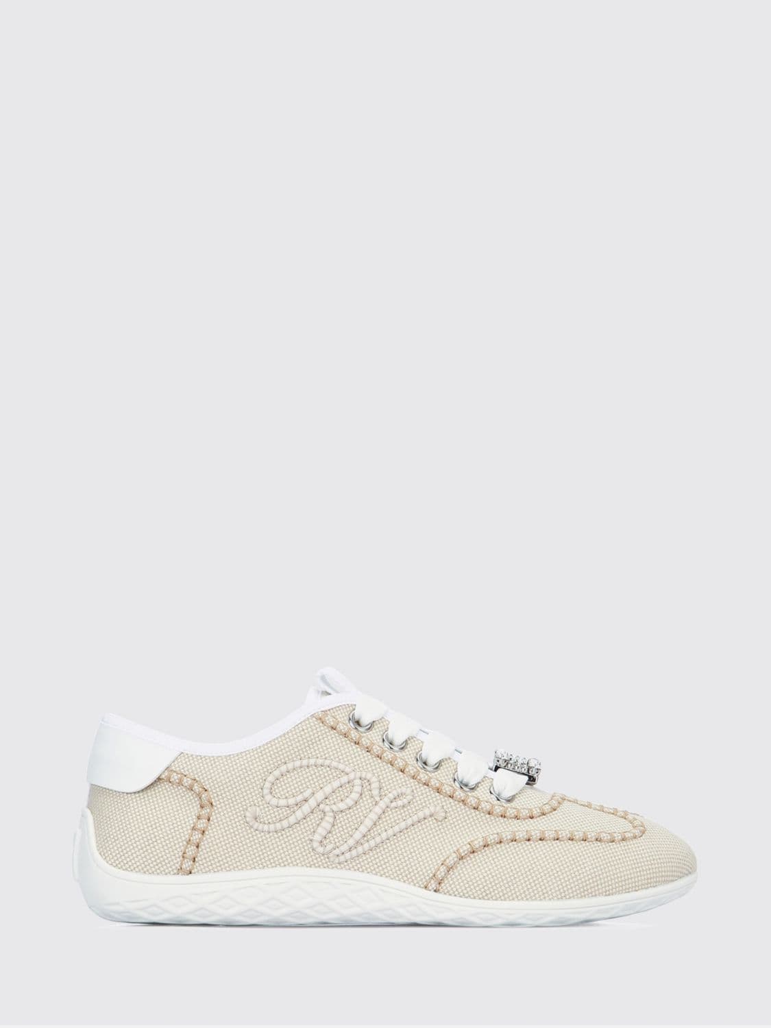 Roger Vivier Viv' Up Low-Top Canvas Sneakers with Embroidered Monogram · 39