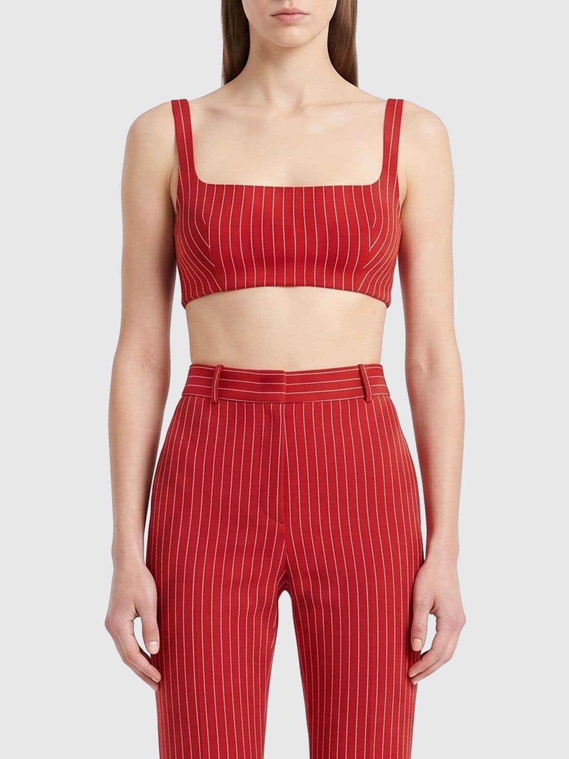 Oriane Pinstriped Off-the-Shoulder Cropped Top with Square Neckline · 34