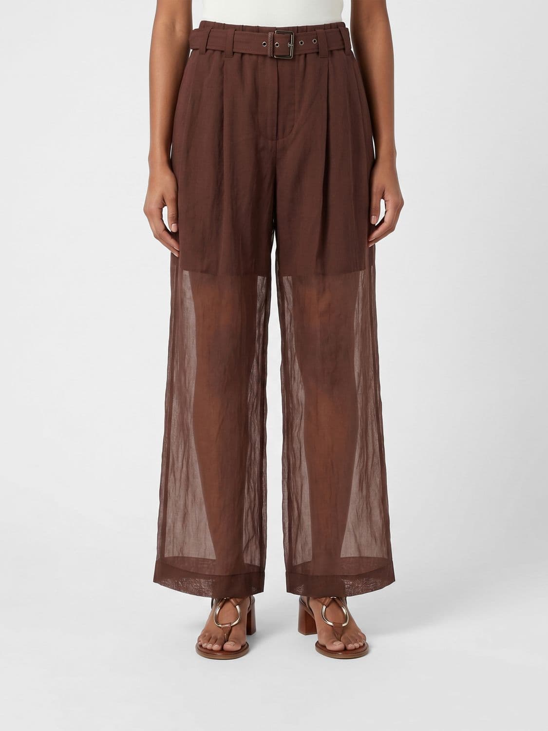 Brunello Cucinelli High-Waisted Cotton Wide Leg Trousers with Belt