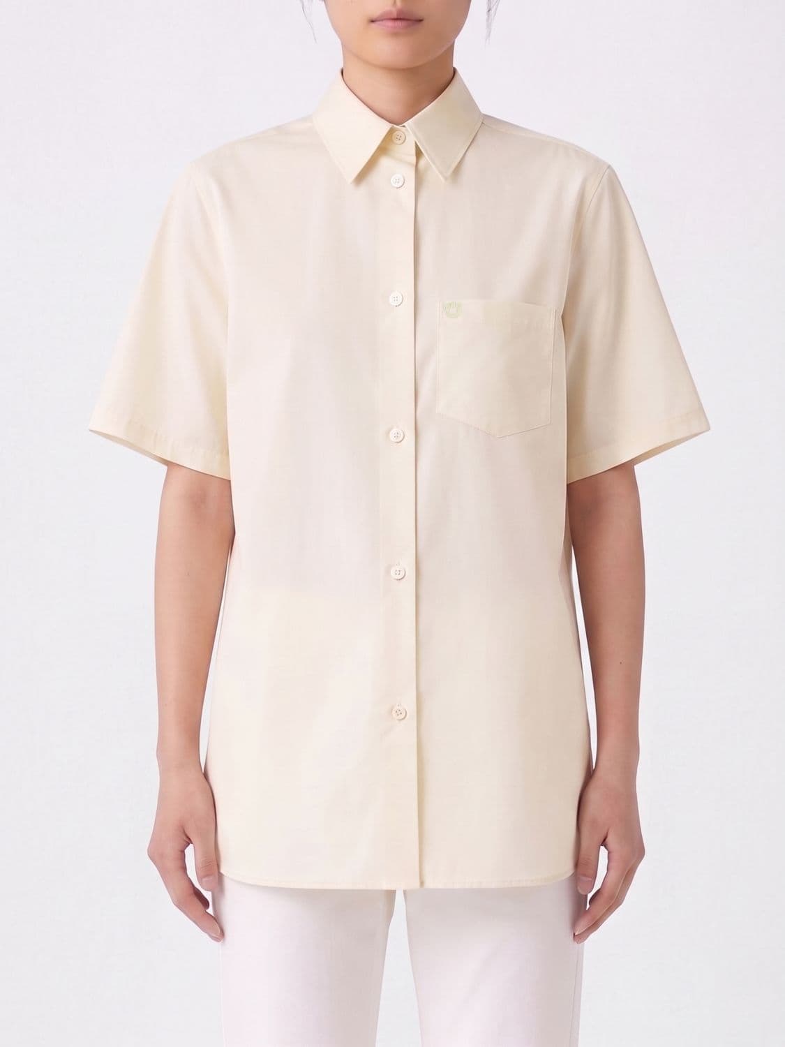 Ferragamo Short-Sleeved Cotton and Silk Blend Shirt with Patch Pockets
