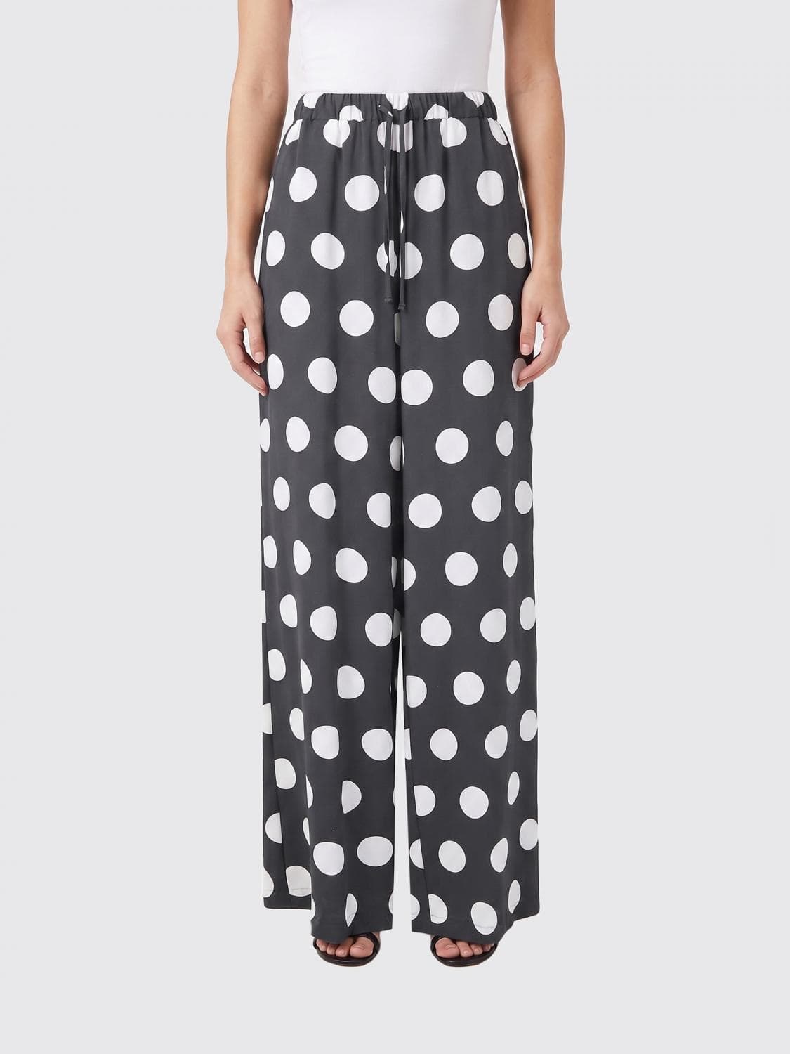 Junya Watanabe Polka Dot Wide-Leg Jersey Trousers with Drawstring Waist · M