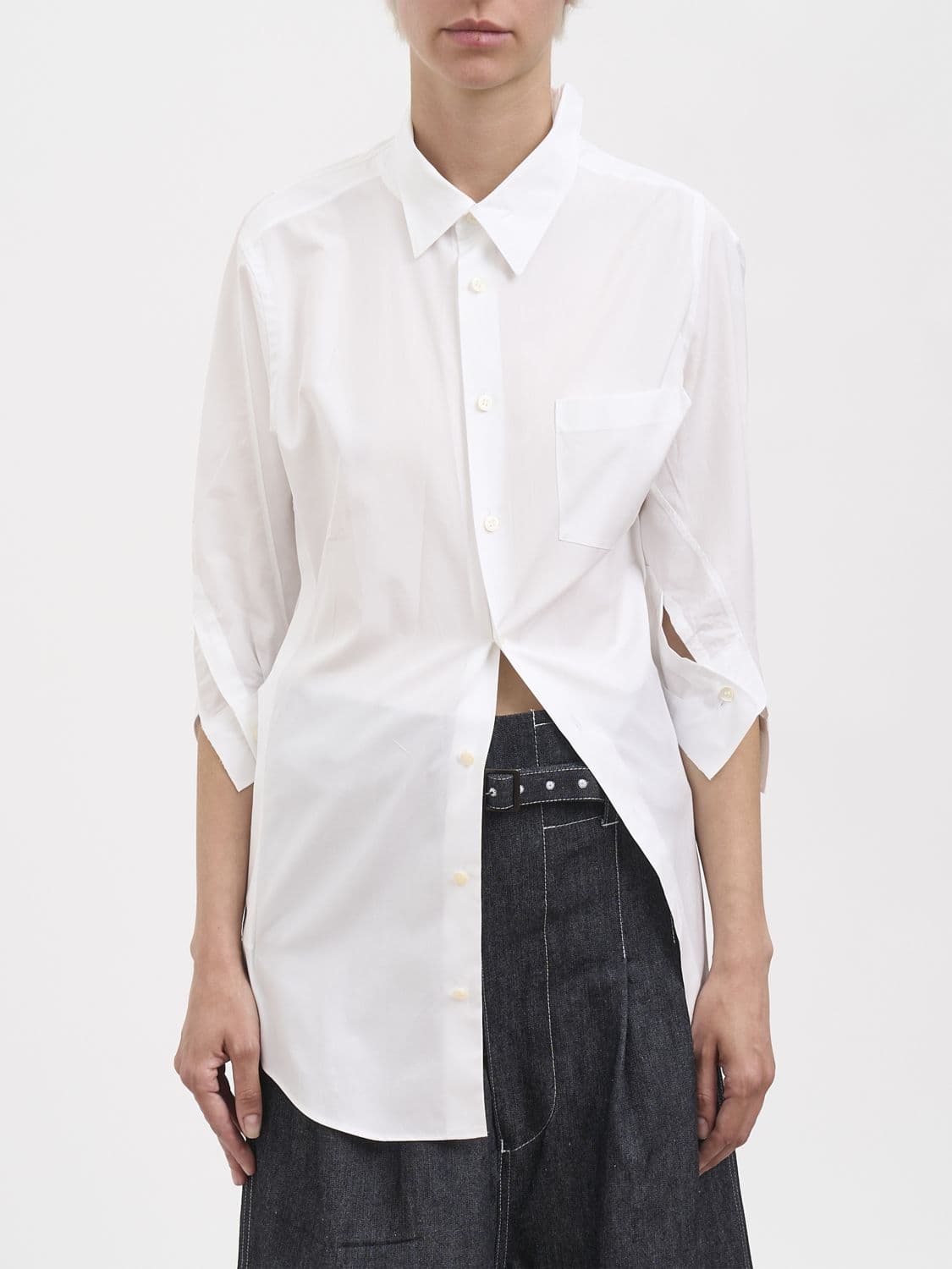 Junya Watanabe Asymmetrical Pure Cotton Shirt with Pointed Collar and Pockets · L