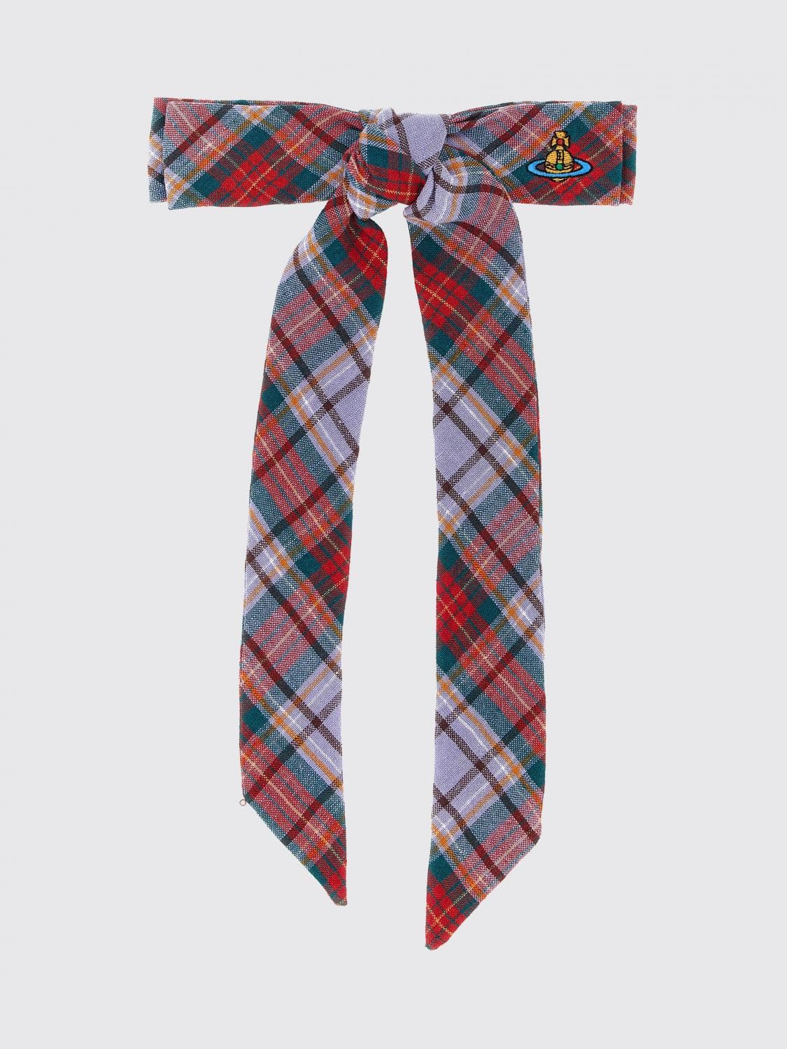 Vivienne Westwood Tartan Linen Hair Clip with Bow and Orb Logo