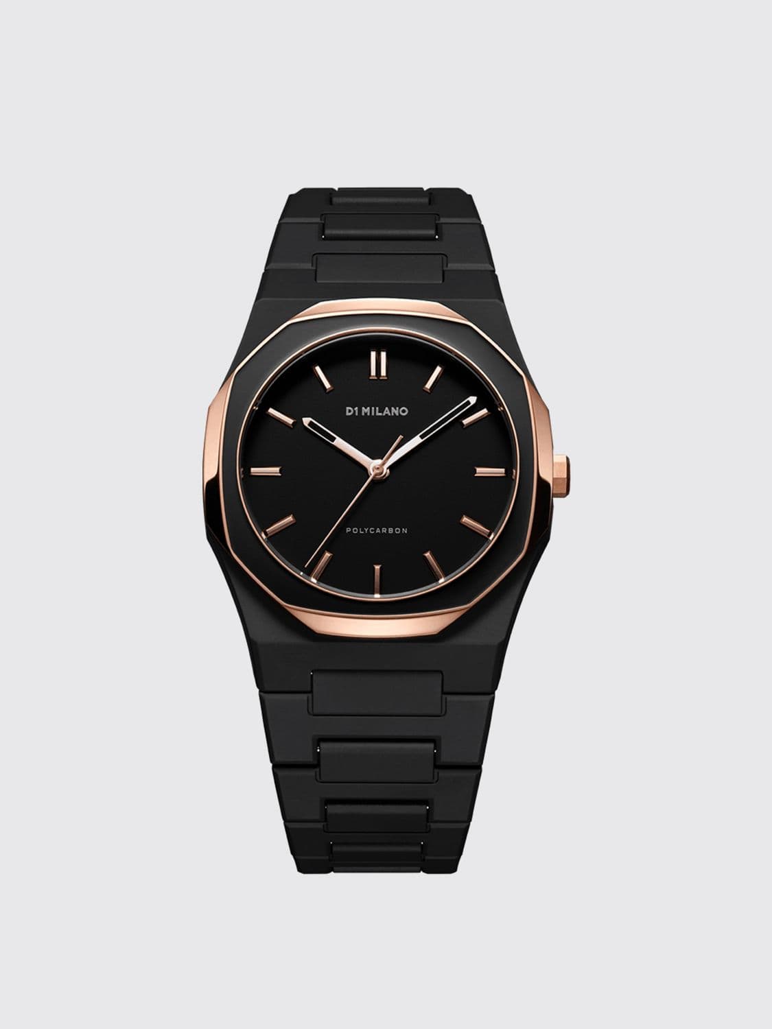 D1 Milano Black Mesh Polycarbonate Watch with Rose Gold Finish