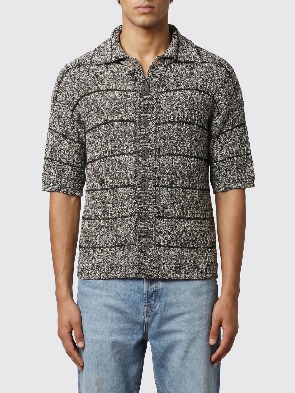Roberto Collina Striped Cotton Blend Polo Cardigan