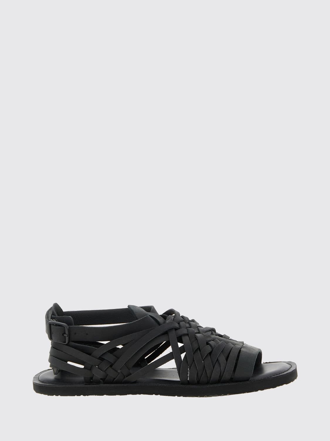 Yohji Yamamoto Woven Leather Sandals with Ankle Strap and Round Toe