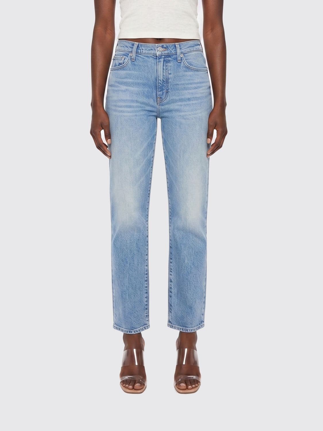 Mother Mid-Rise Straight Jeans in Denim with Five-Pocket Design