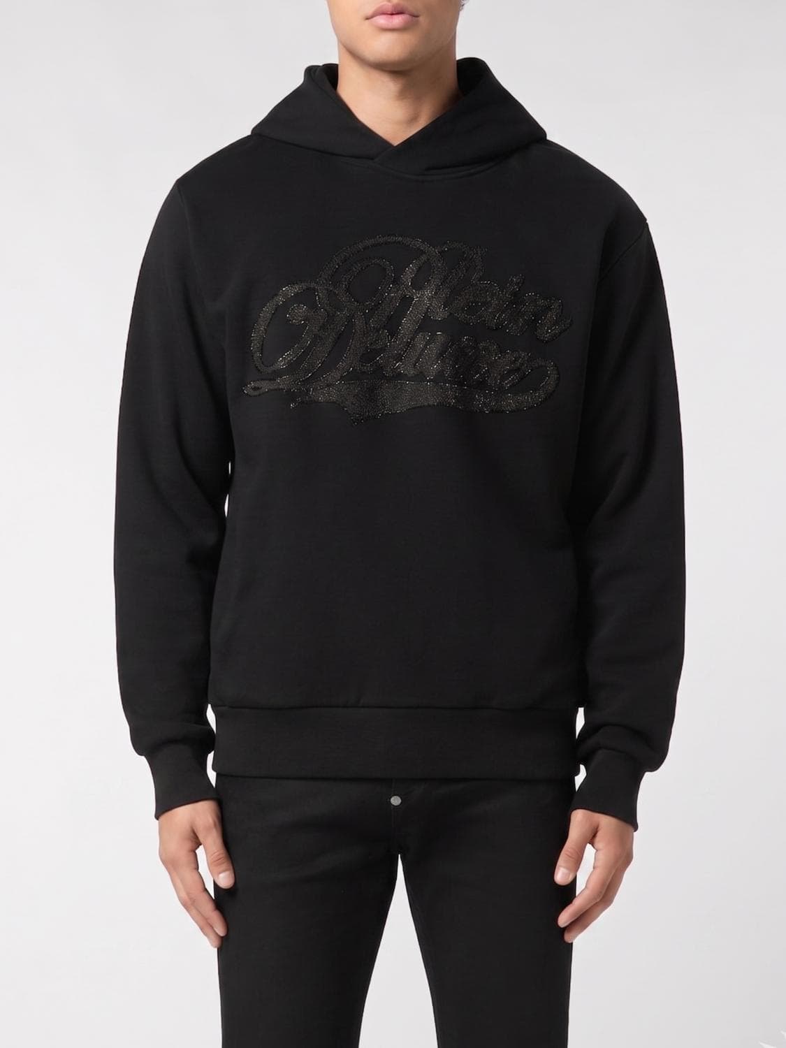 Philipp Plein Cotton Hoodie with Logo and Rhinestones