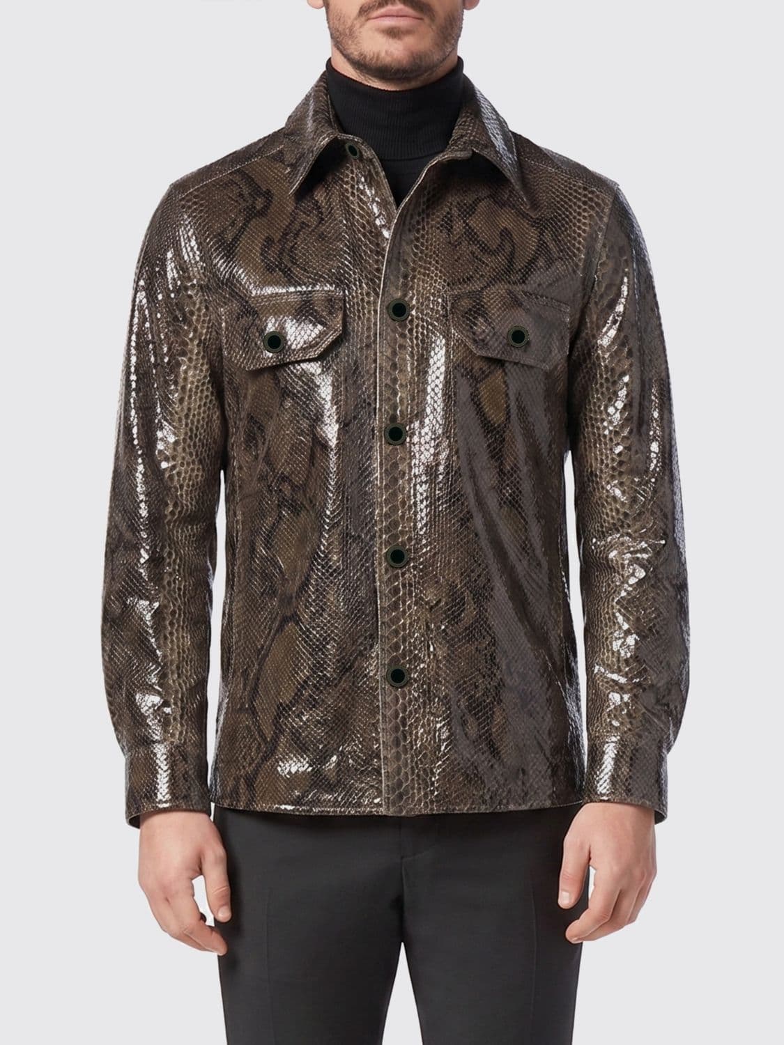 Billionaire Python Print Leather Shirt