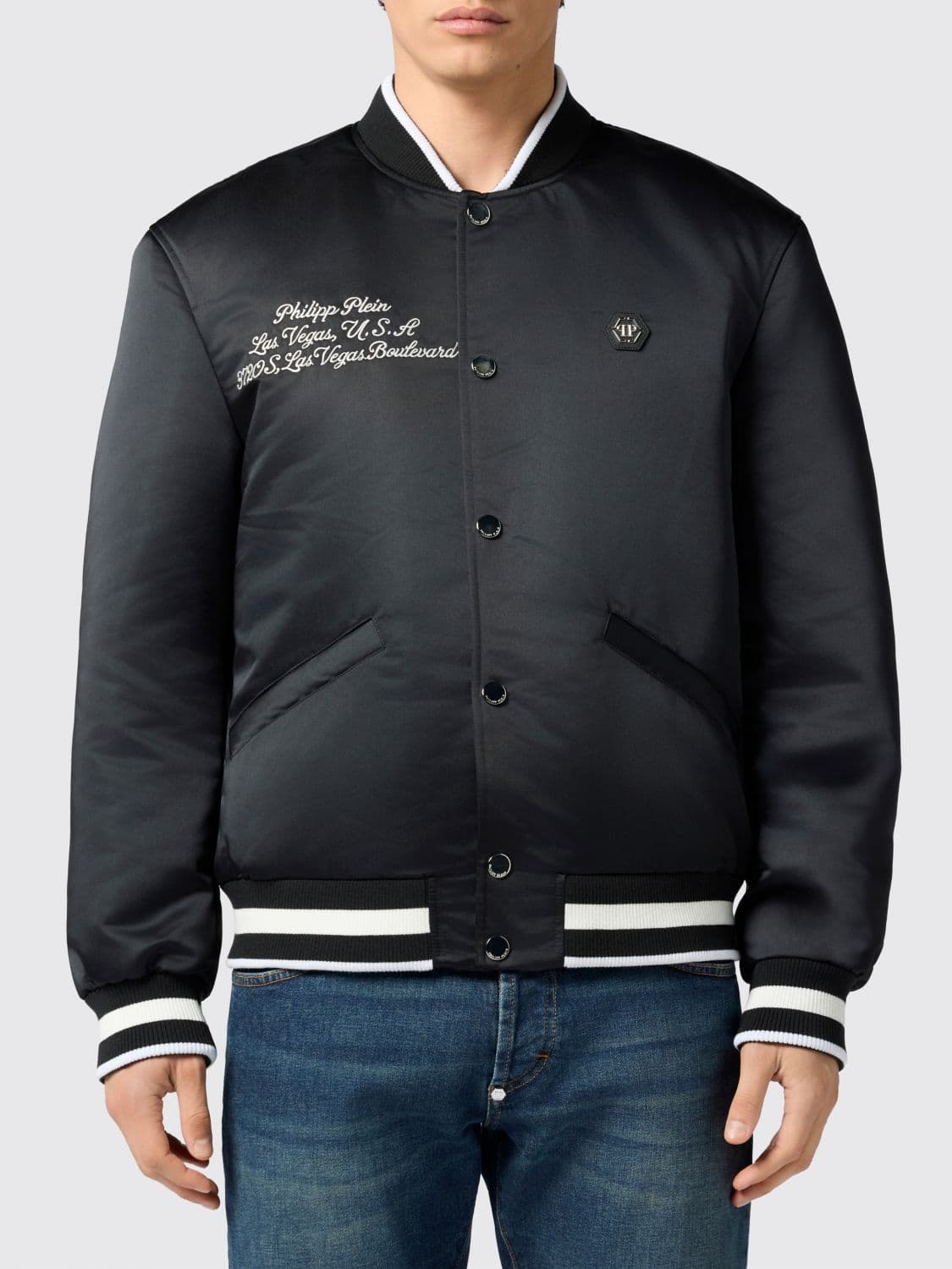 Philipp Plein Shiny Satin Varsity Padded Bomber