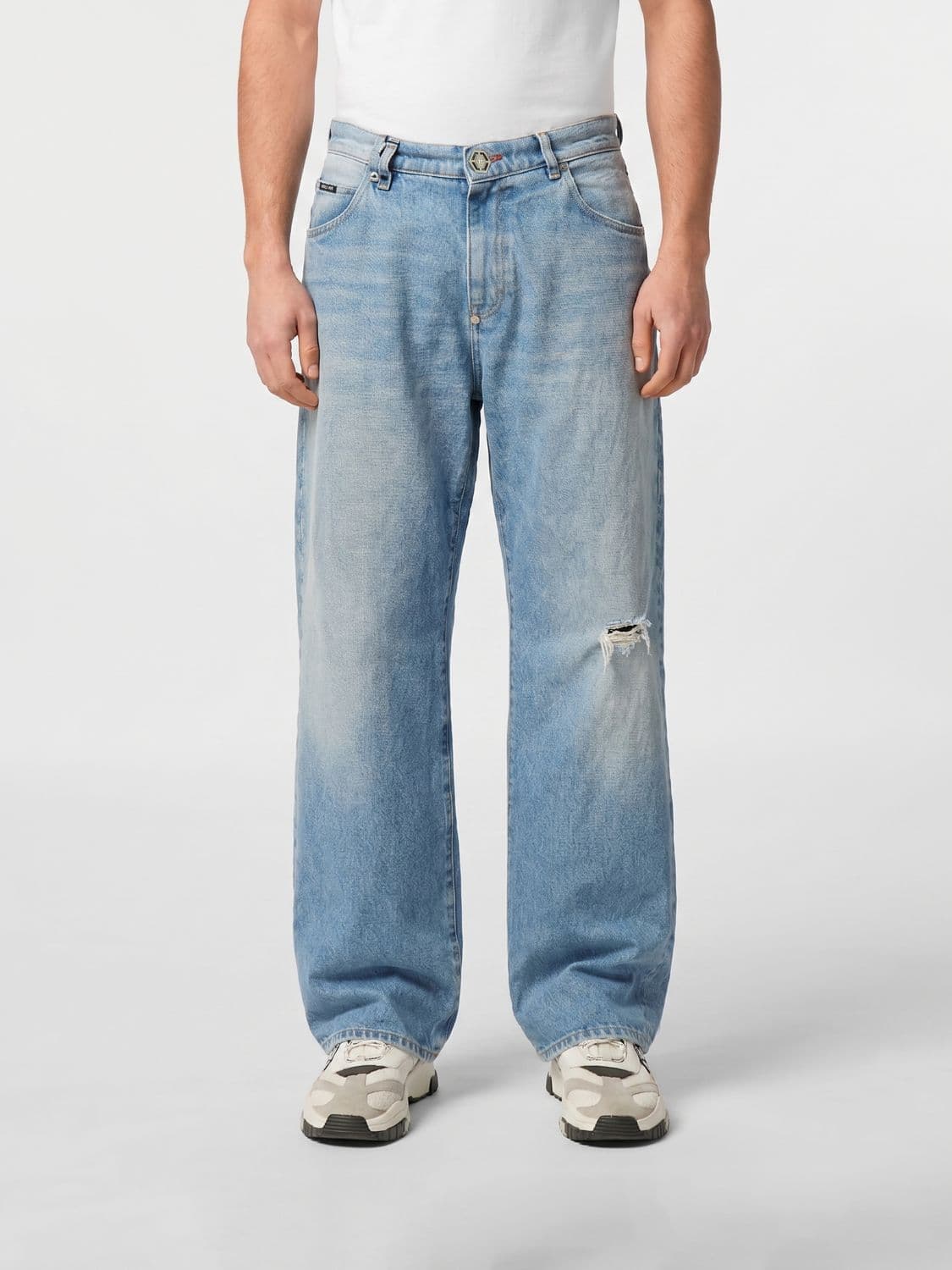 Philipp Plein Wide Leg Cotton Denim Jeans