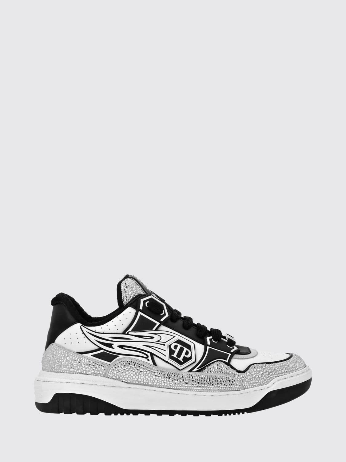 Philipp Plein Leather and Rubber Rhinestone Sneakers