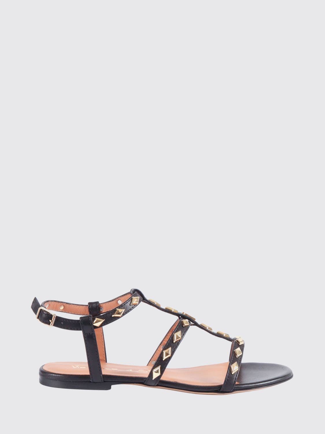 Via Roma 15 Laminated Leather Sandals with Studs
