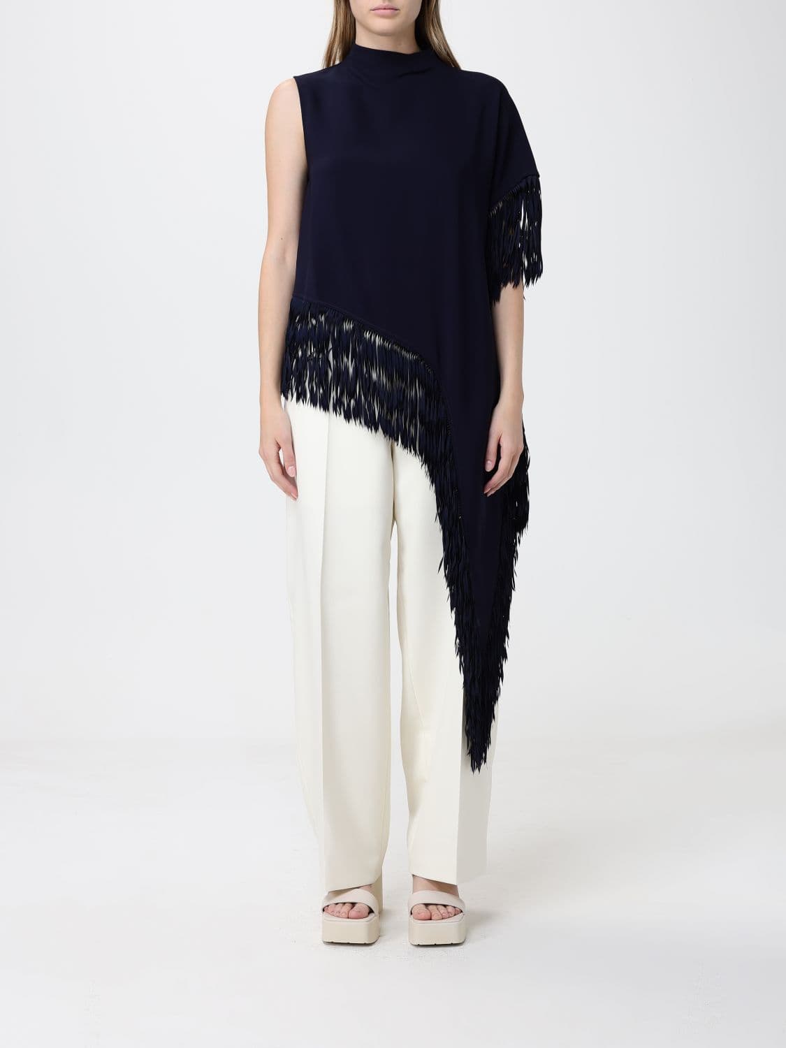 Boss Asymmetric Viscose Top with Fringes · 38