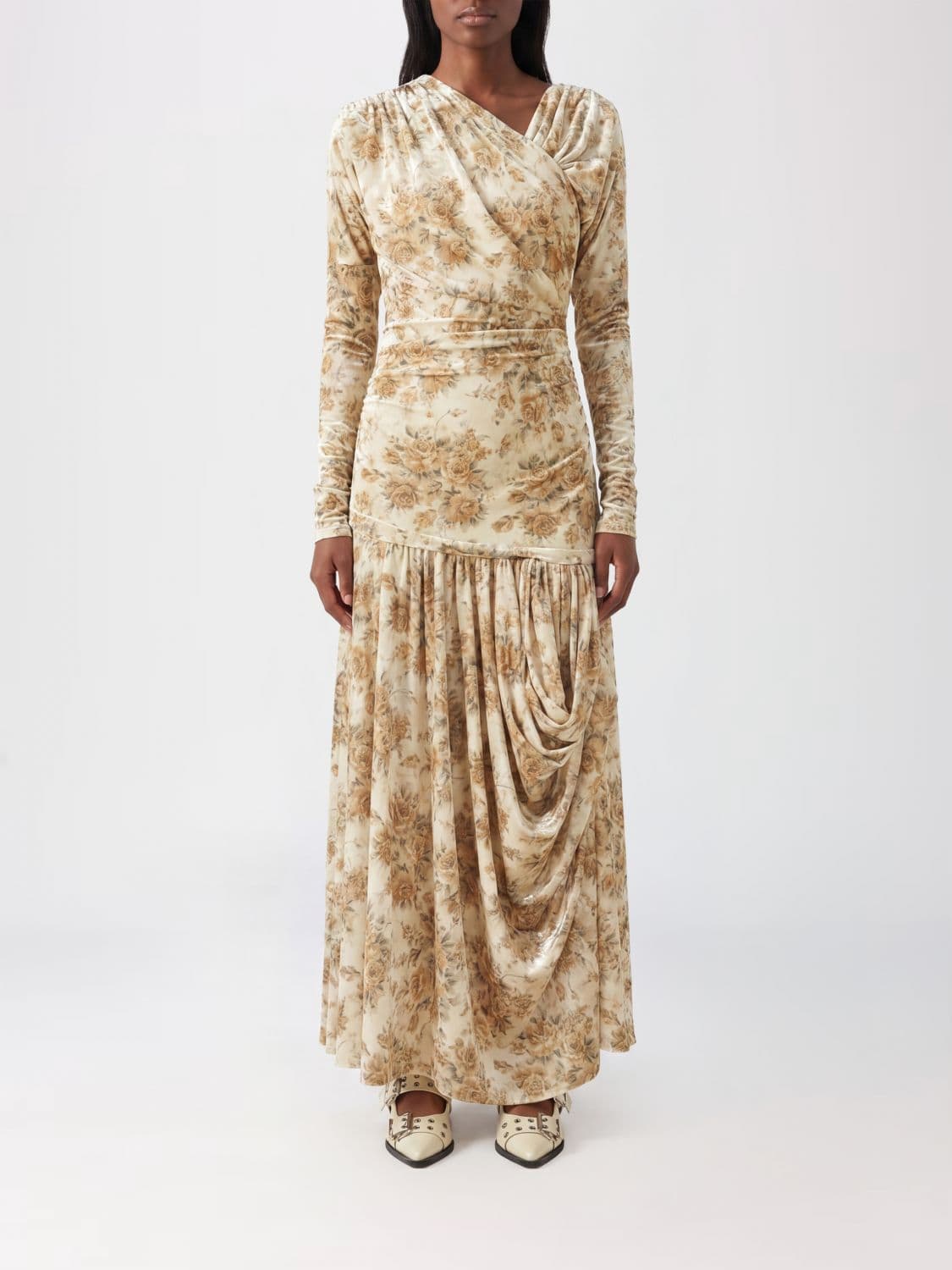 Ganni Floral Print Recycled Crepe Long Dress · 34