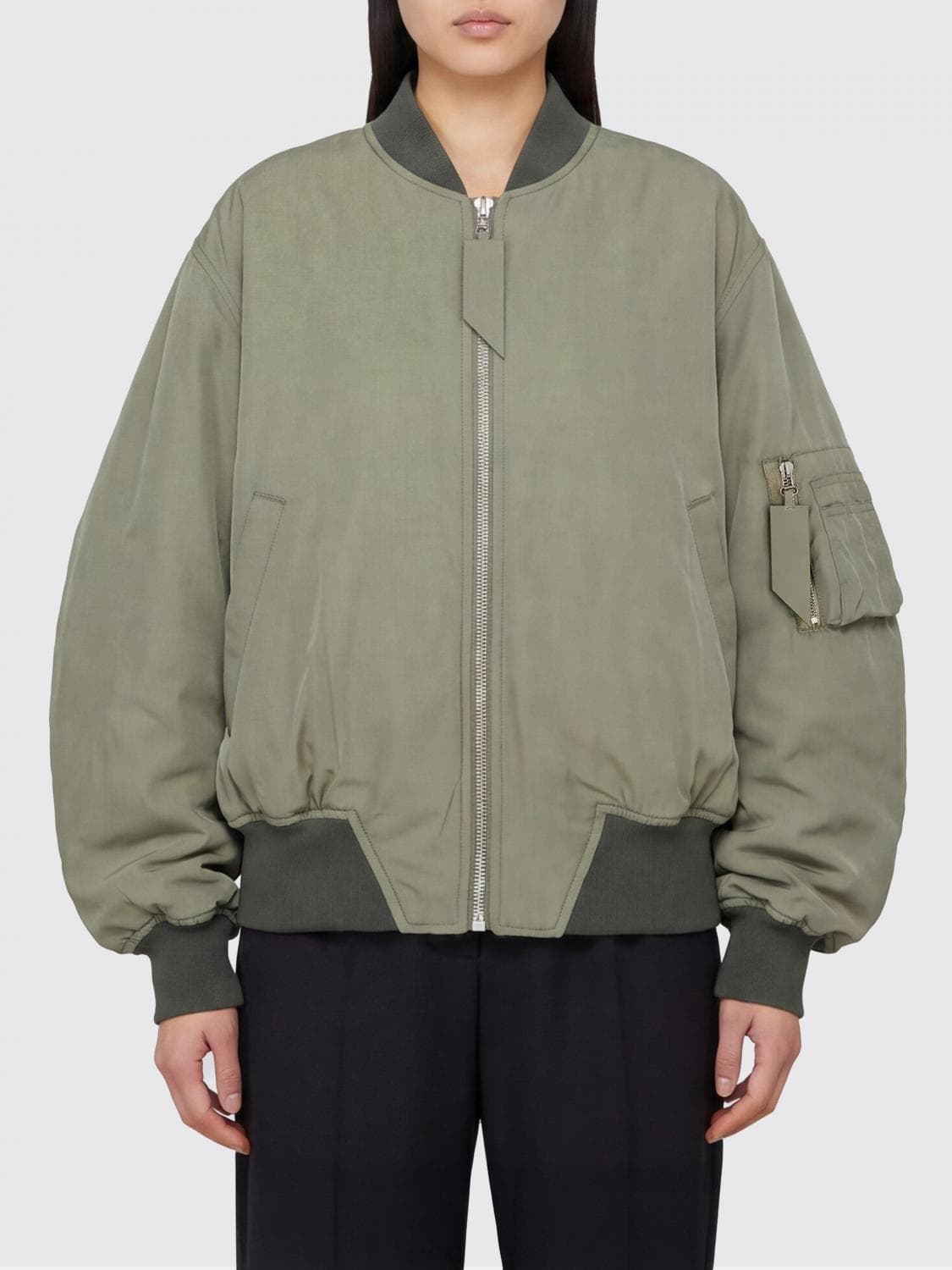 The Attico Cropped Relaxed Fit Bomber Jacket with Dropped Shoulders