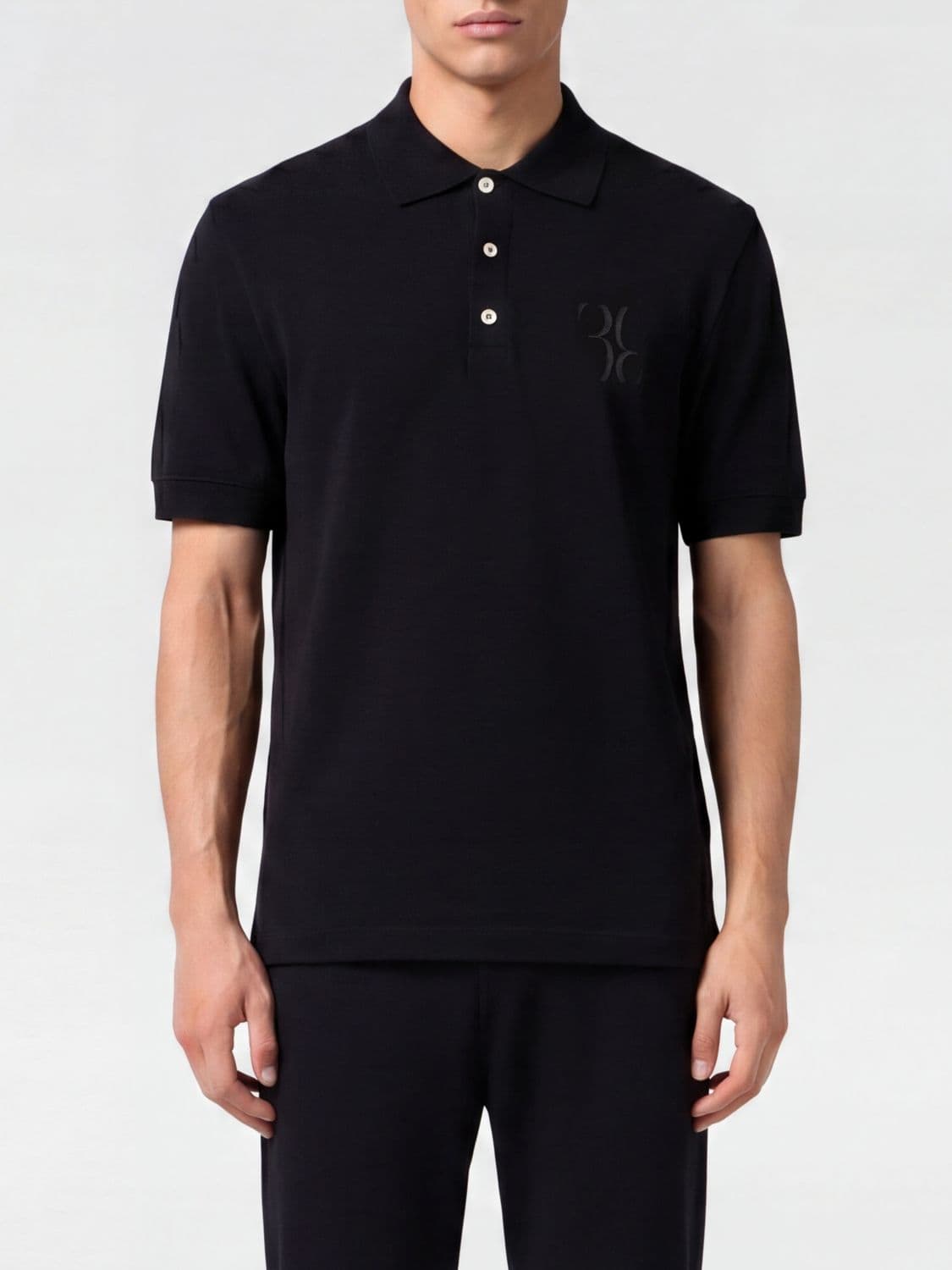 Billionaire Short-Sleeved Cotton Polo Shirt with Hexagonal Logo and Ribbed Collar