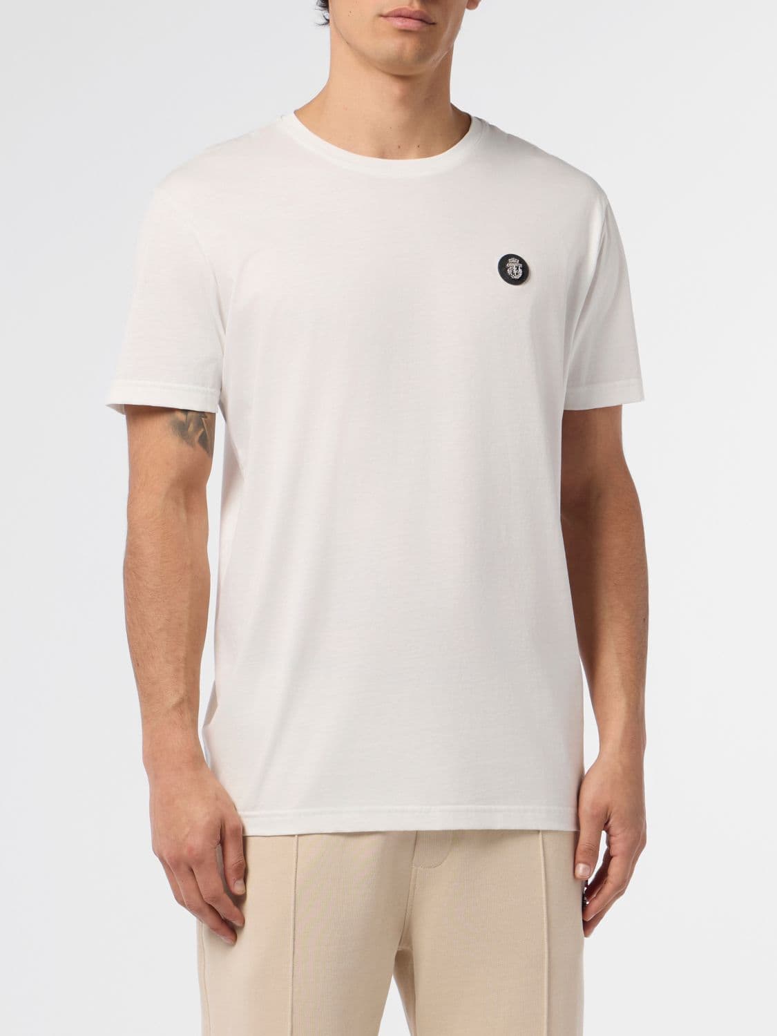 Billionaire Cotton Jersey Crewneck T-Shirt with Applied Logo Patch
