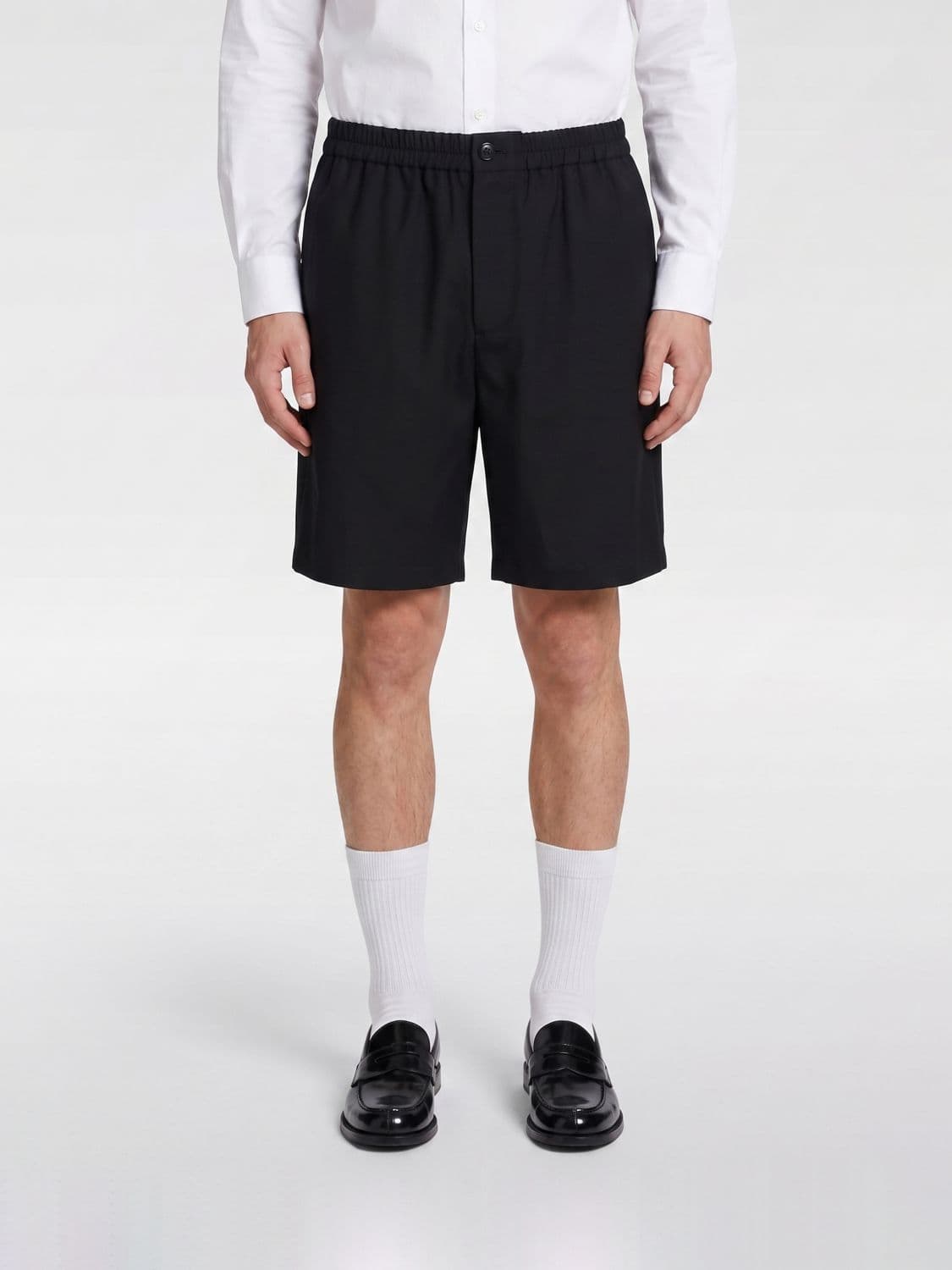 Ami Paris Knee-Length Linen Blend Chino Shorts with an Elasticated Waist