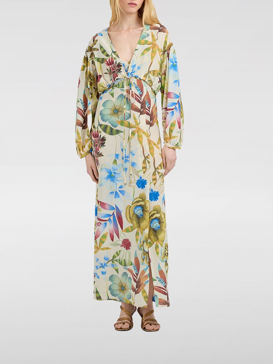 Momonì Floral Print Silk Midi Sheath Dress with Cut-Out