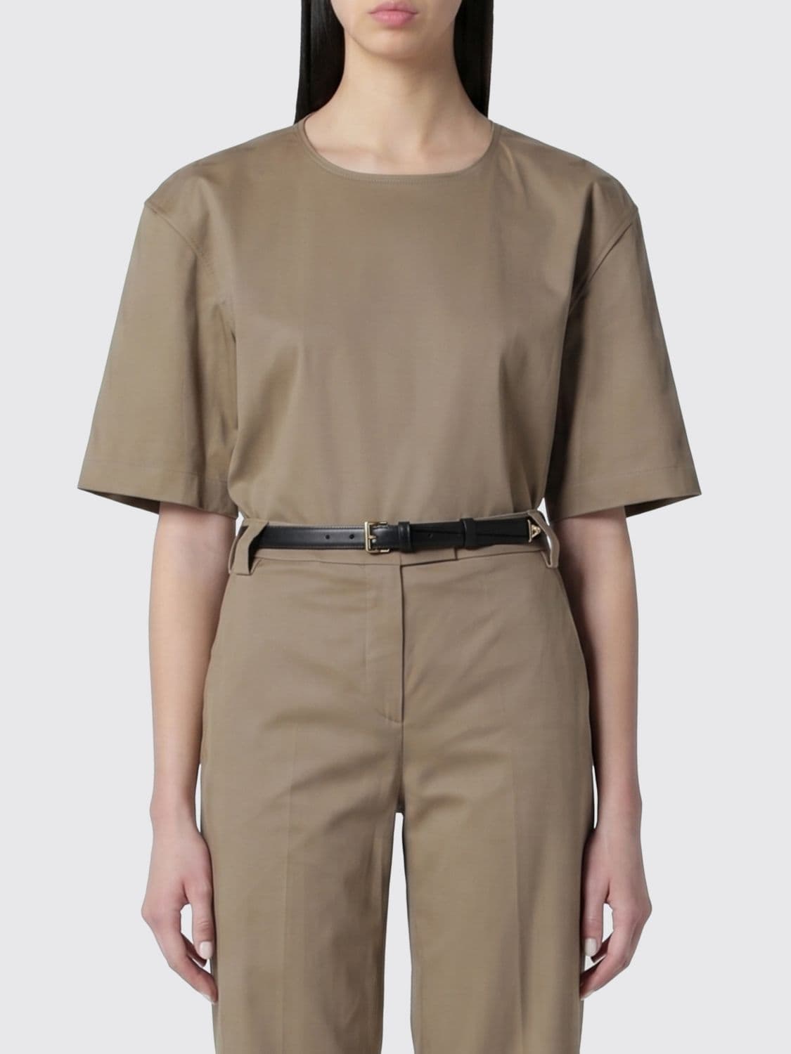 Thelatest Cropped Cotton Top with Crew Neck and Teardrop Back Closure
