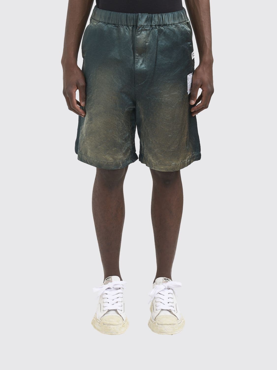 Maison Mihara Yasuhiro Abstract Print Cotton Jogging Shorts with Distressed Effect · 46