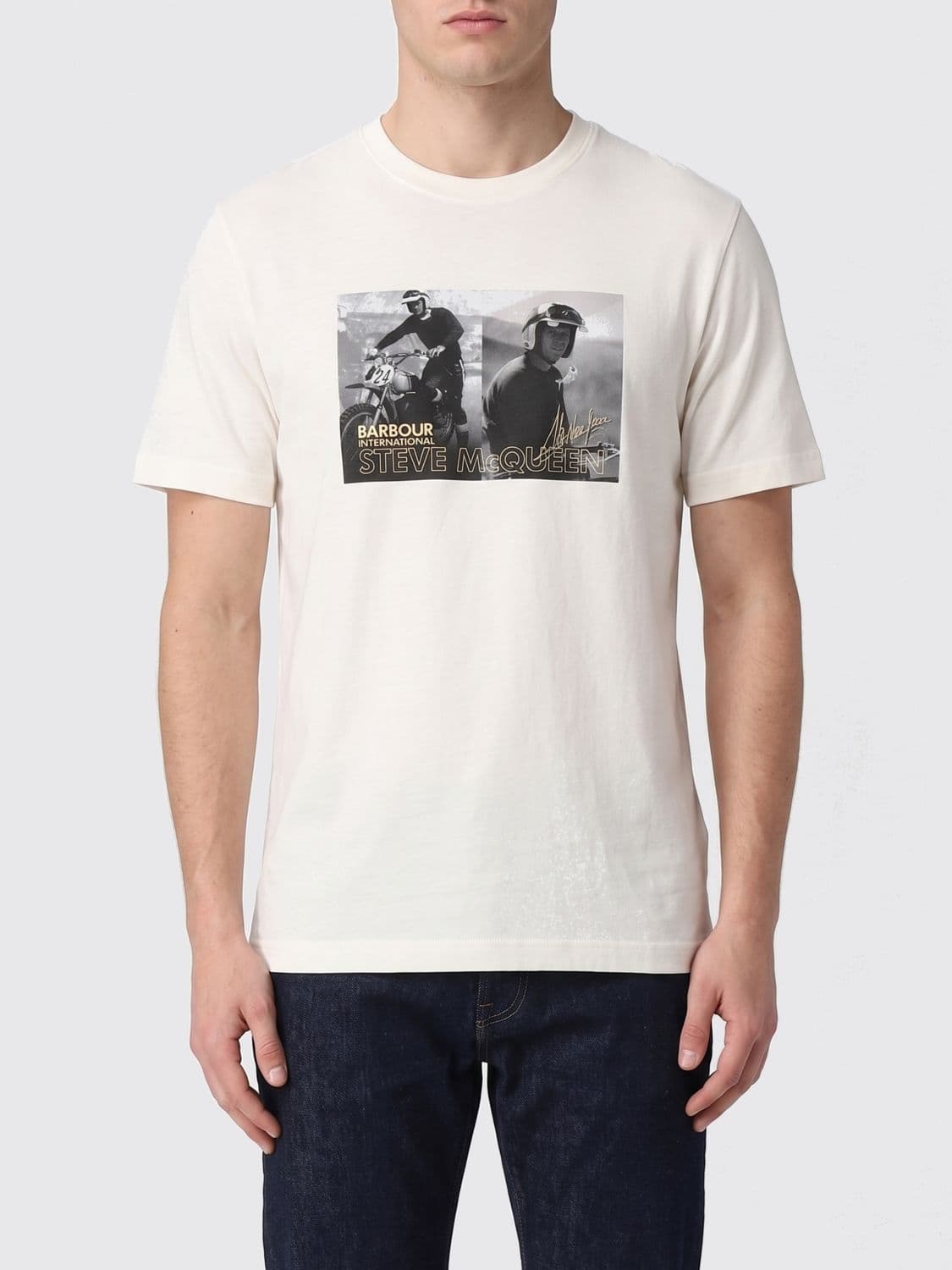 Barbour Slim Fit Cotton T-Shirt with Crew Neck and Contrast Logo