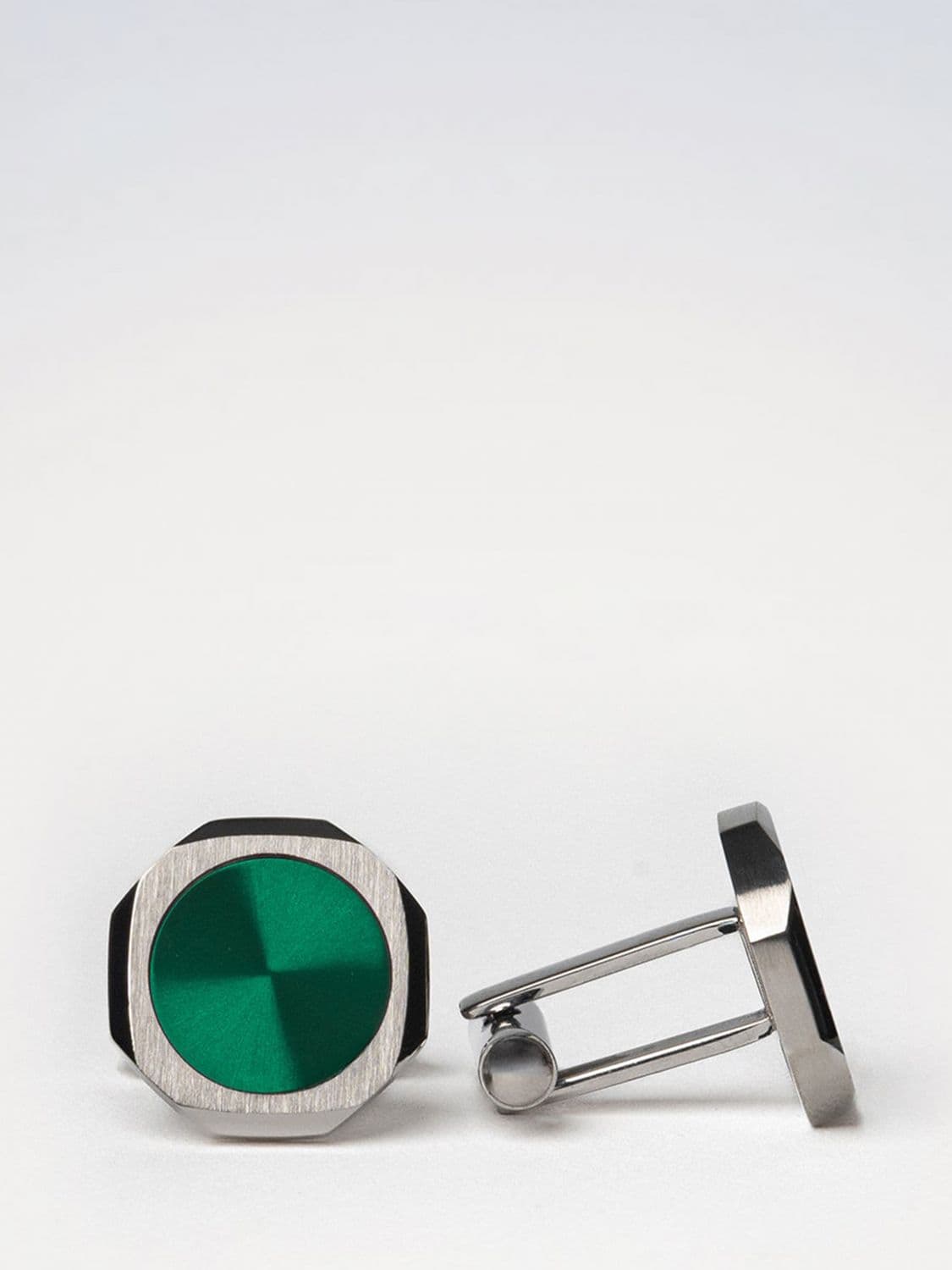 D1 Milano Two-Tone Steel Cufflinks with Rounded Shape and Engraved Logo