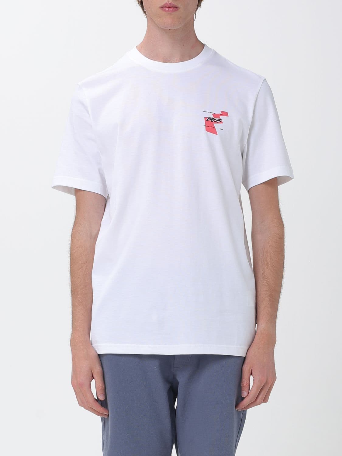 Boss Cotton Crew Neck T-shirt with Graphic Print and Contrast Logo