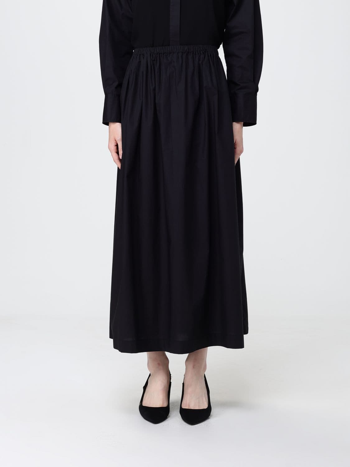 Pinko Flared Cotton Poplin Midi Skirt with Elasticated Waist · XS
