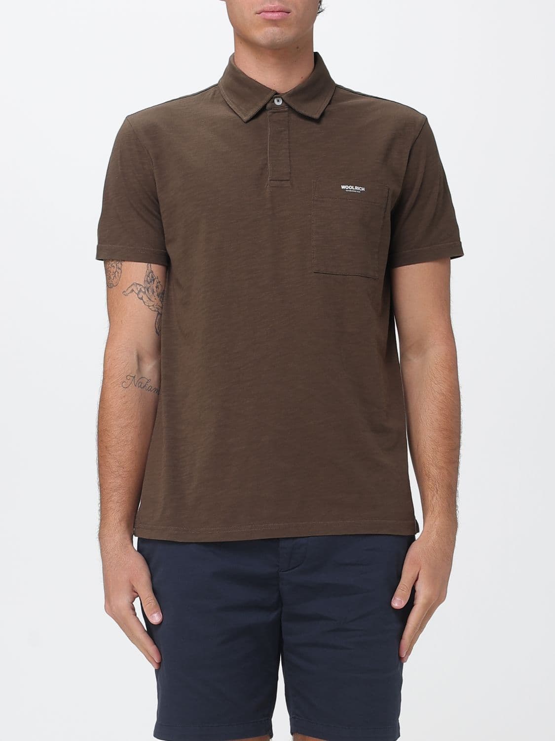 Woolrich Short-Sleeved Cotton Polo Shirt with Chest Pocket and Logo