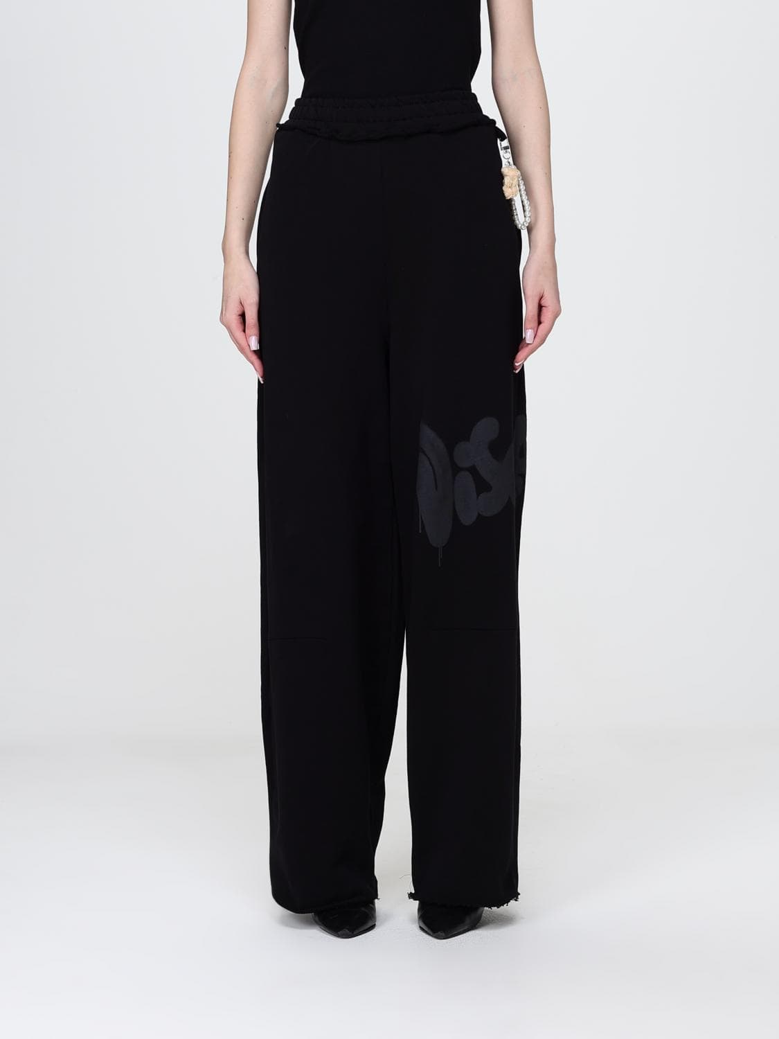 Disclaimer High-Waisted Wide-Leg Cotton Jogging Trousers with Logo