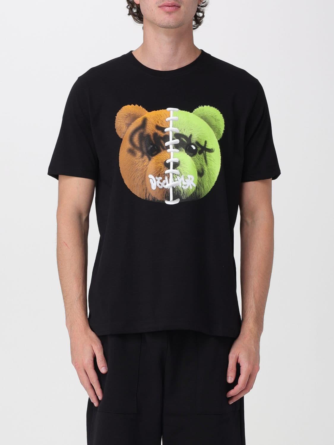 Disclaimer Slim Fit Cotton T-Shirt with Teddy Bear Print