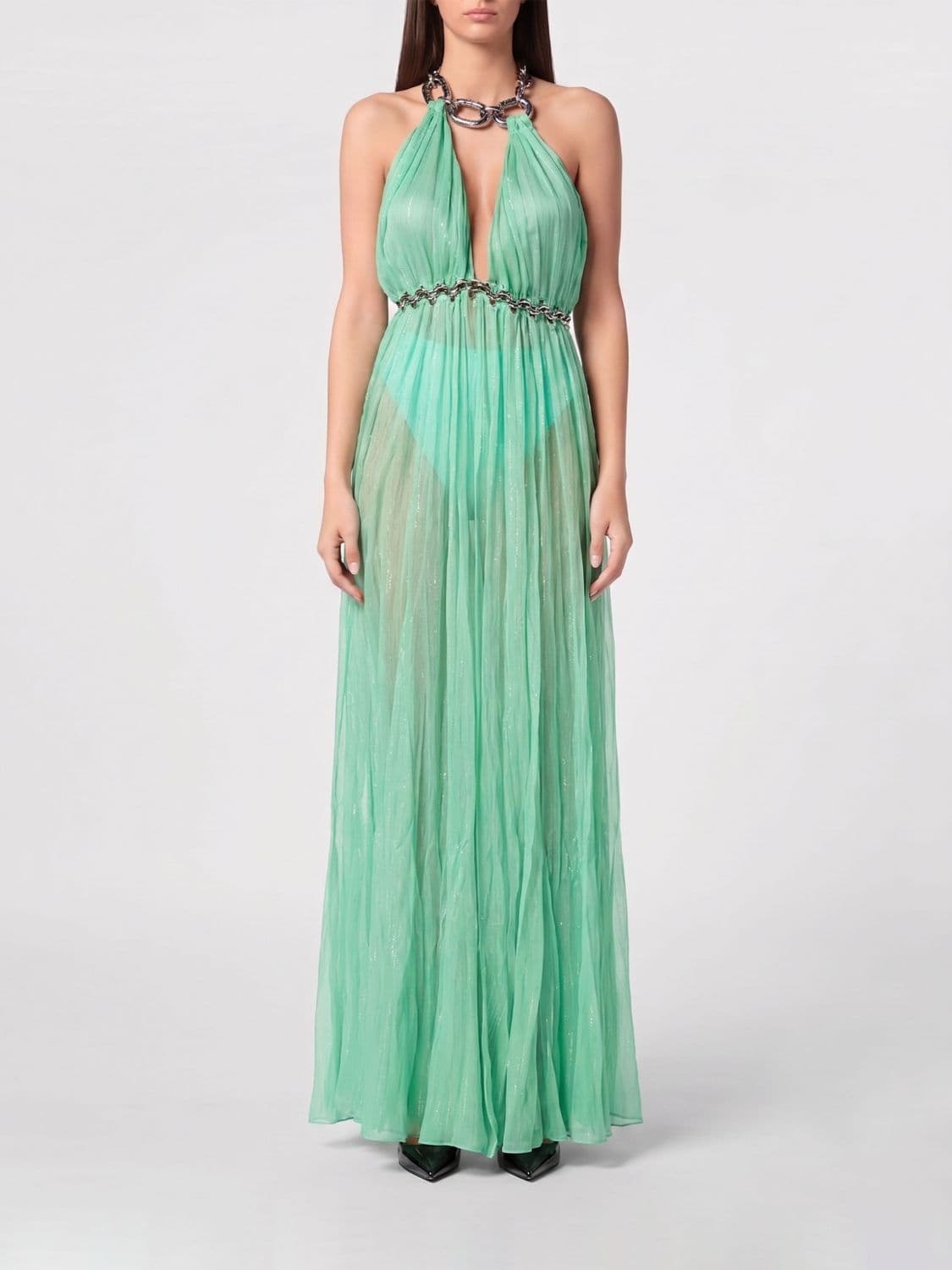 Philipp Plein Long Evening Dress in Chiffon with Halter Neck and Slit
